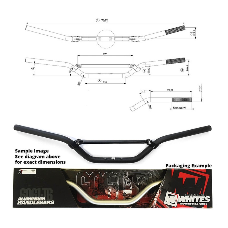 Whites Handlebars Alloy 6061 7/8" (22.2mm) CR/RM/YZ/WR Black