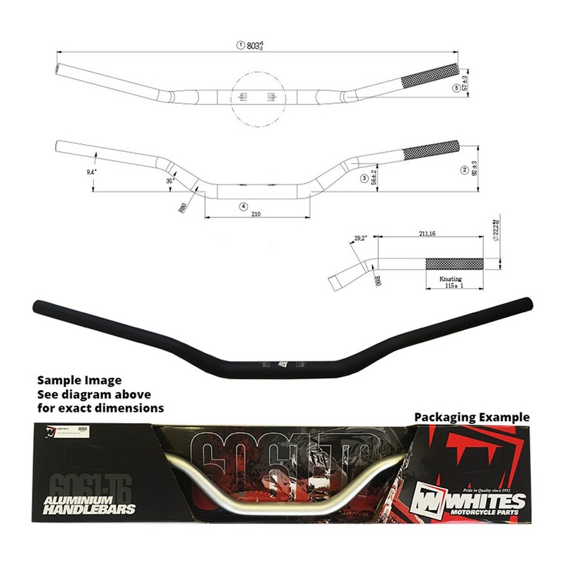 Whites Handlebar Taper AL6061 Black WR125/250/450 (04) 1-1/8"